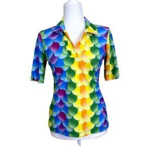 TzuTzu Womens Top Short Sleeve Colorful Golf Polo Shirt Blue Yellow Size S